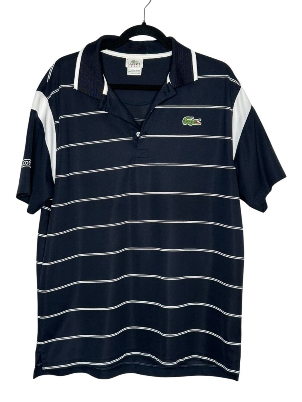 Lacoste Sport Polo Black White Big Croc Shirt Size 6/XL